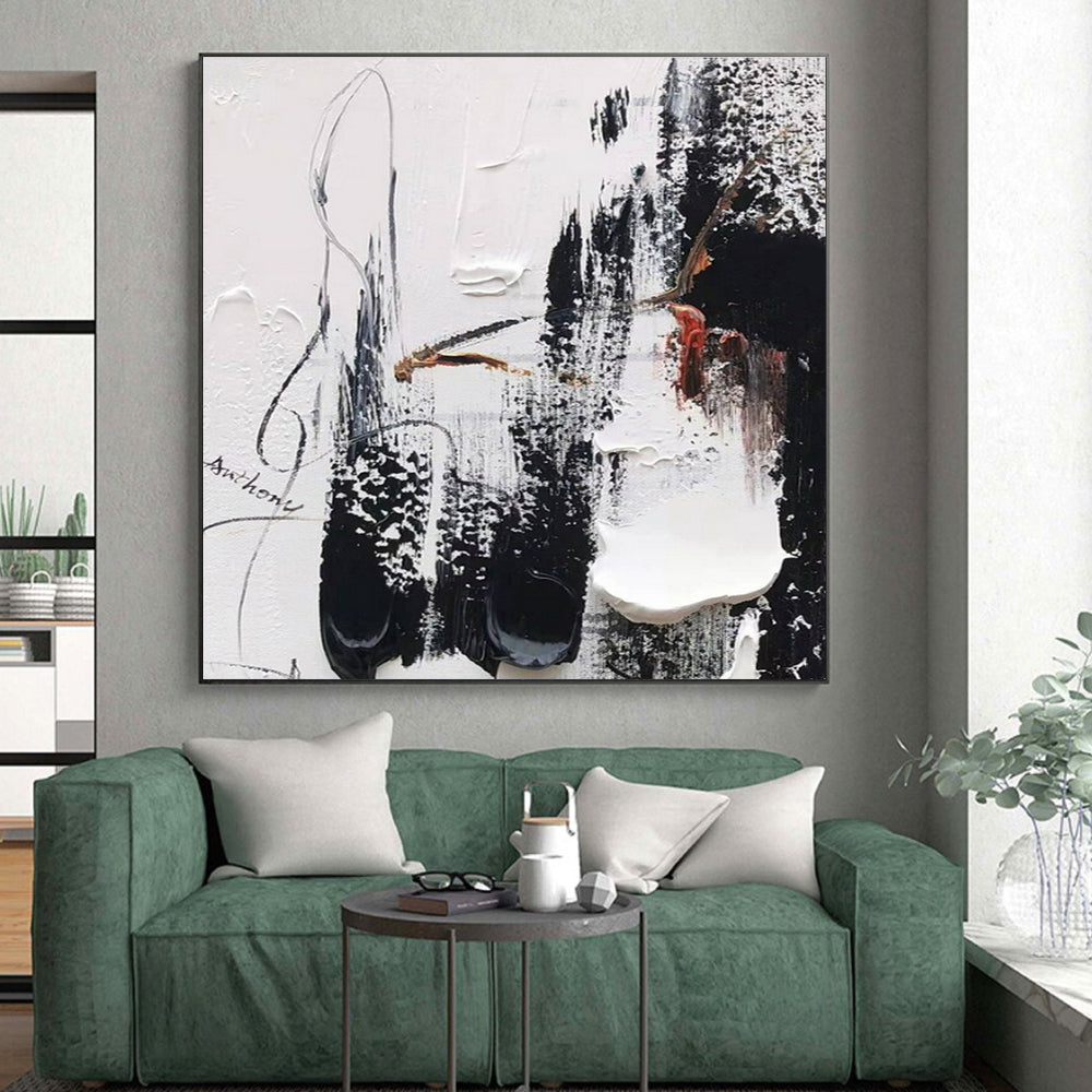 Black, White, Red, Gray Intense Strokes “Emotional Eruption” - Painting On Canvas PS0801