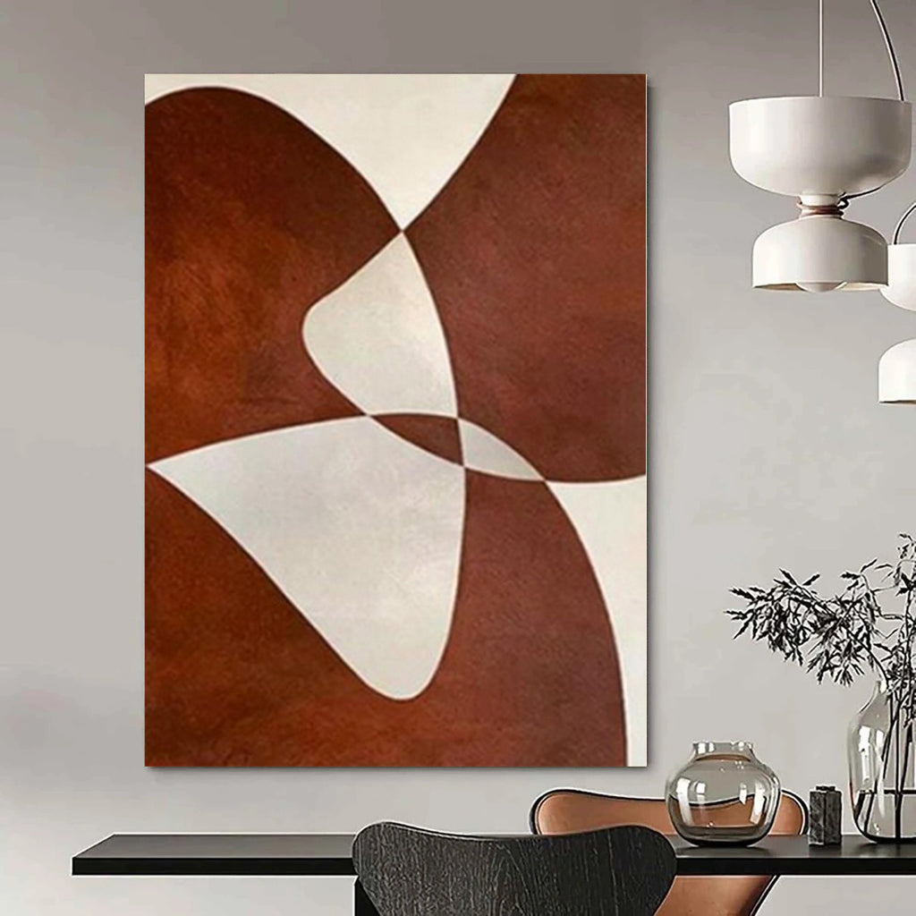 Brown and White with Intertwined Shapes "Elegant Entanglement" Abstract Painting On Canvas PS1114