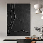 Textured Black Ridges "Midnight Terrain" Relief Sculpture On Canvas PS1069