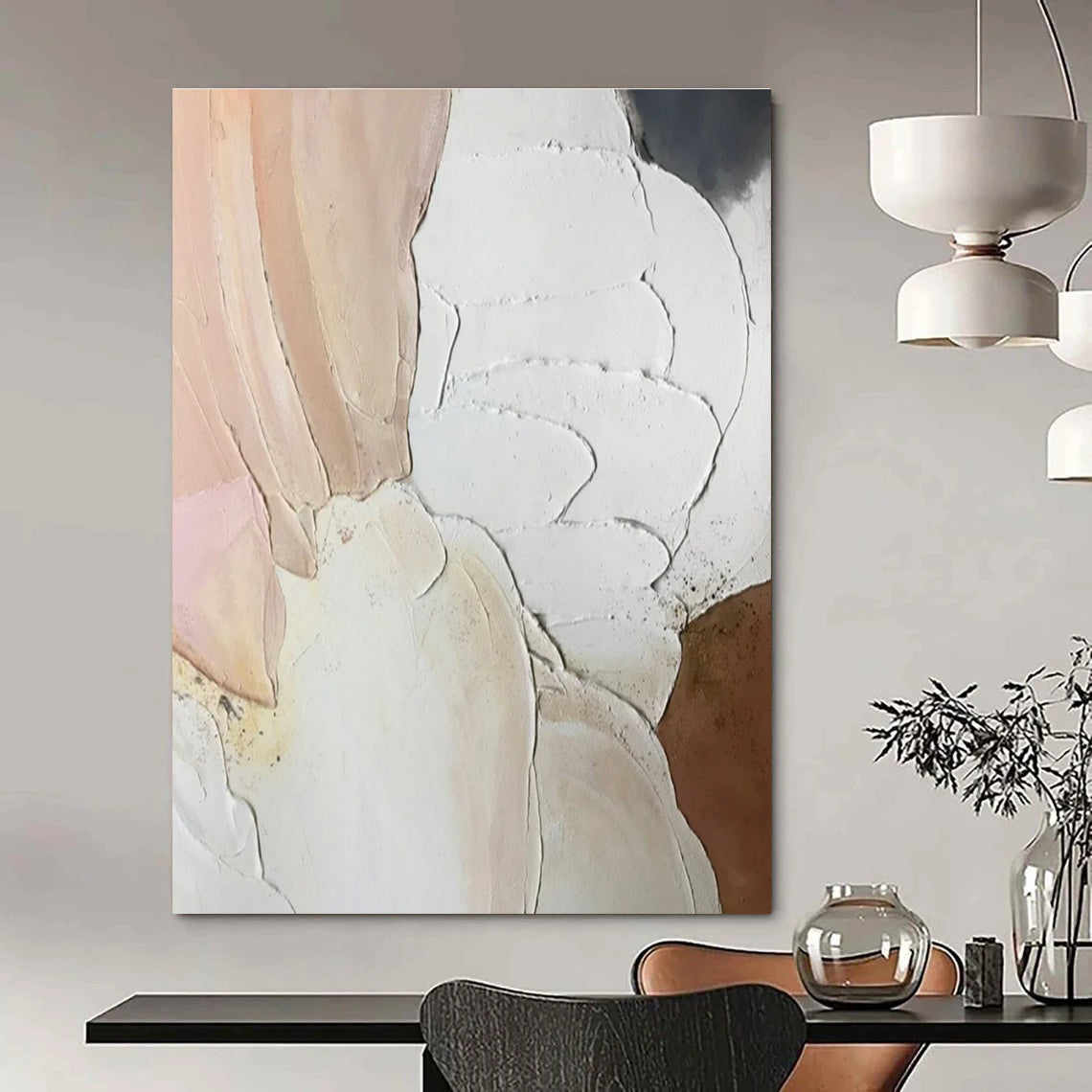 White, Pink, Beige, Gold with Textured Petals "Tactile Blossoms" Abstract Painting On Canvas PS1437