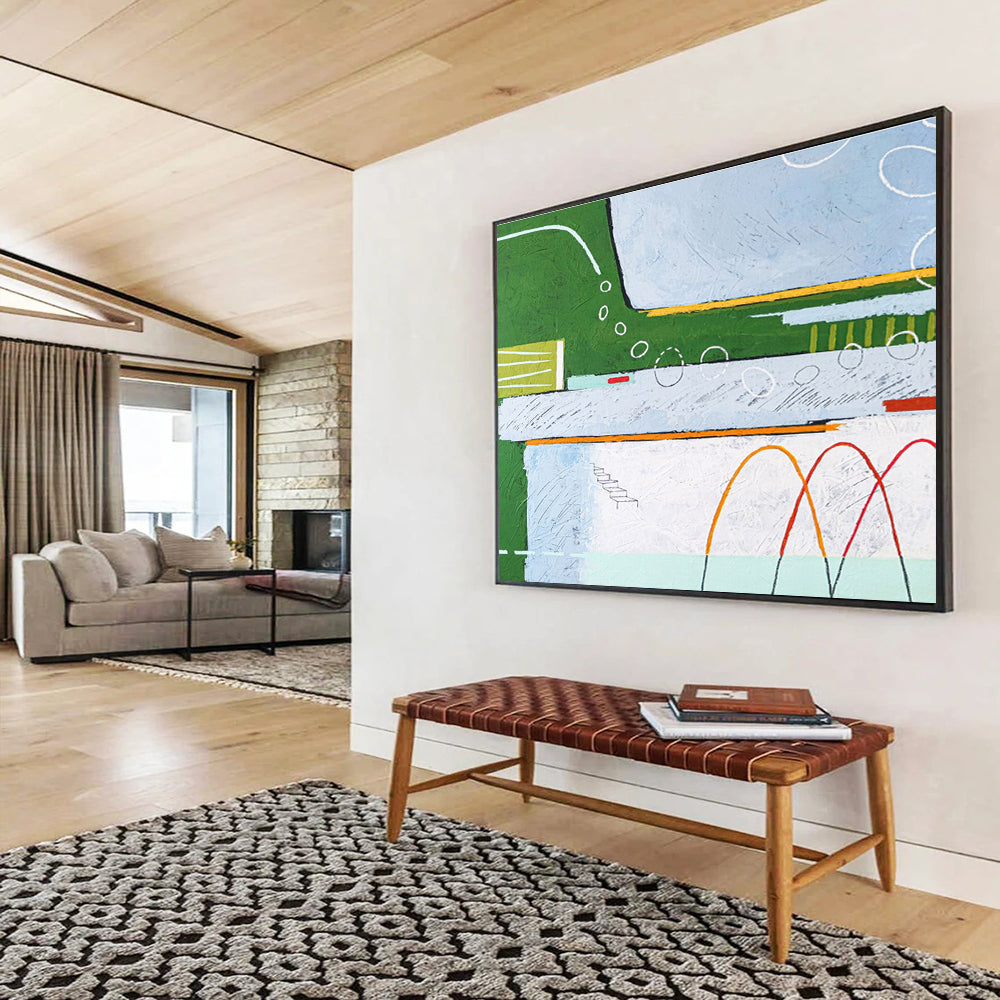 “Green And Blue Abstract Playground” - Abstract Painting On Canvas DKS565