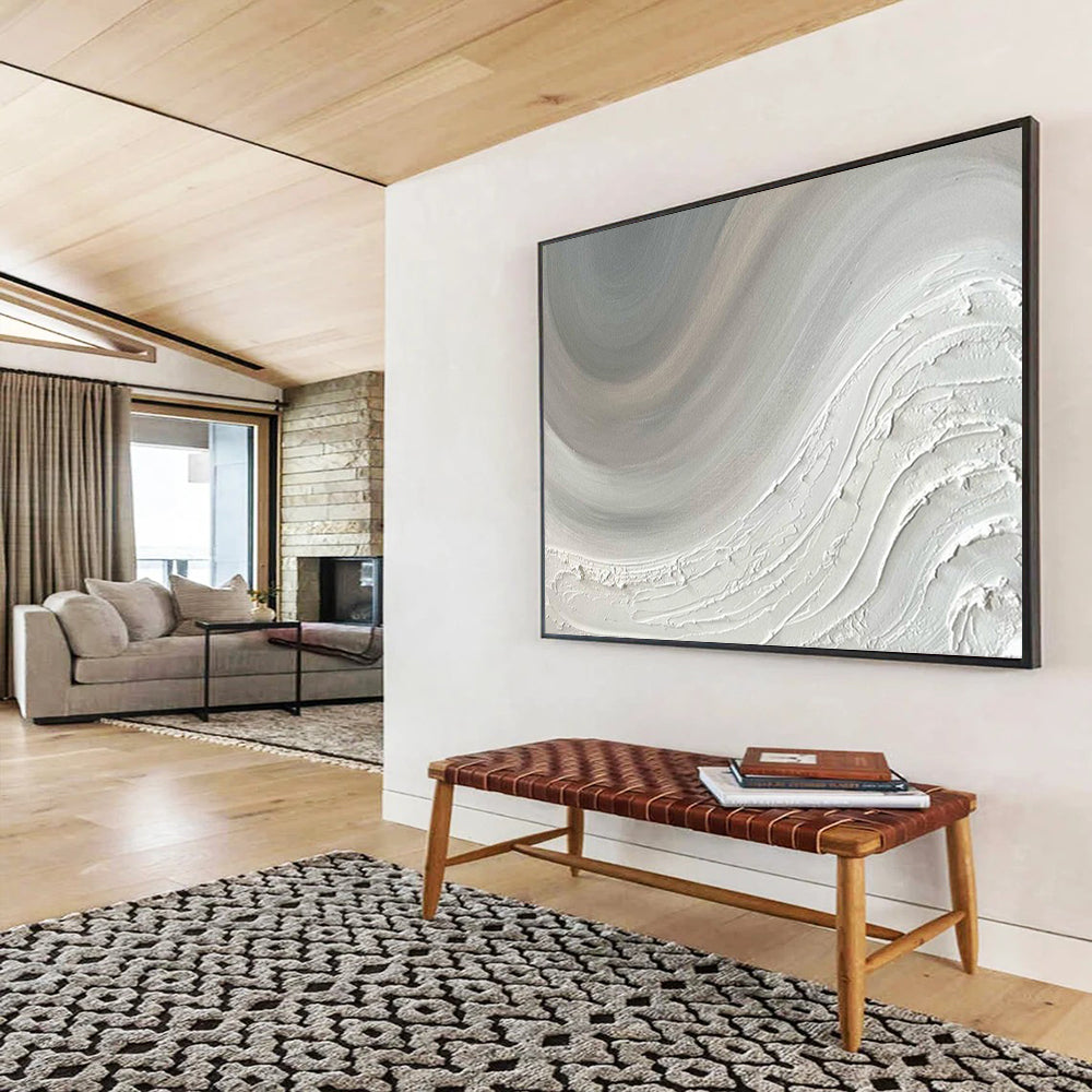 “Monochrome White Waves” - Smooth - Textured Painting On Canvas PT1527