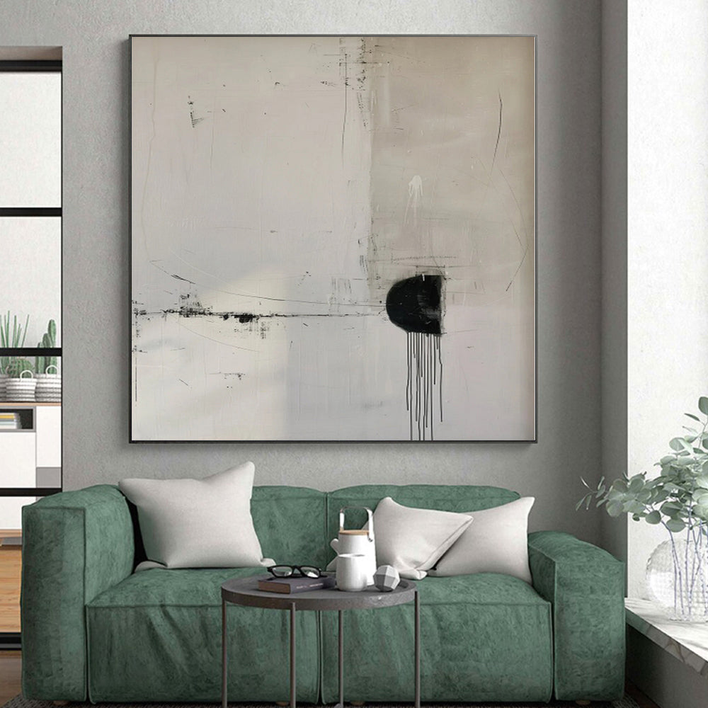 “Minimalist Black - White Dripping Abstract” - Minimalist Abstract Painting On Canvas PS0274