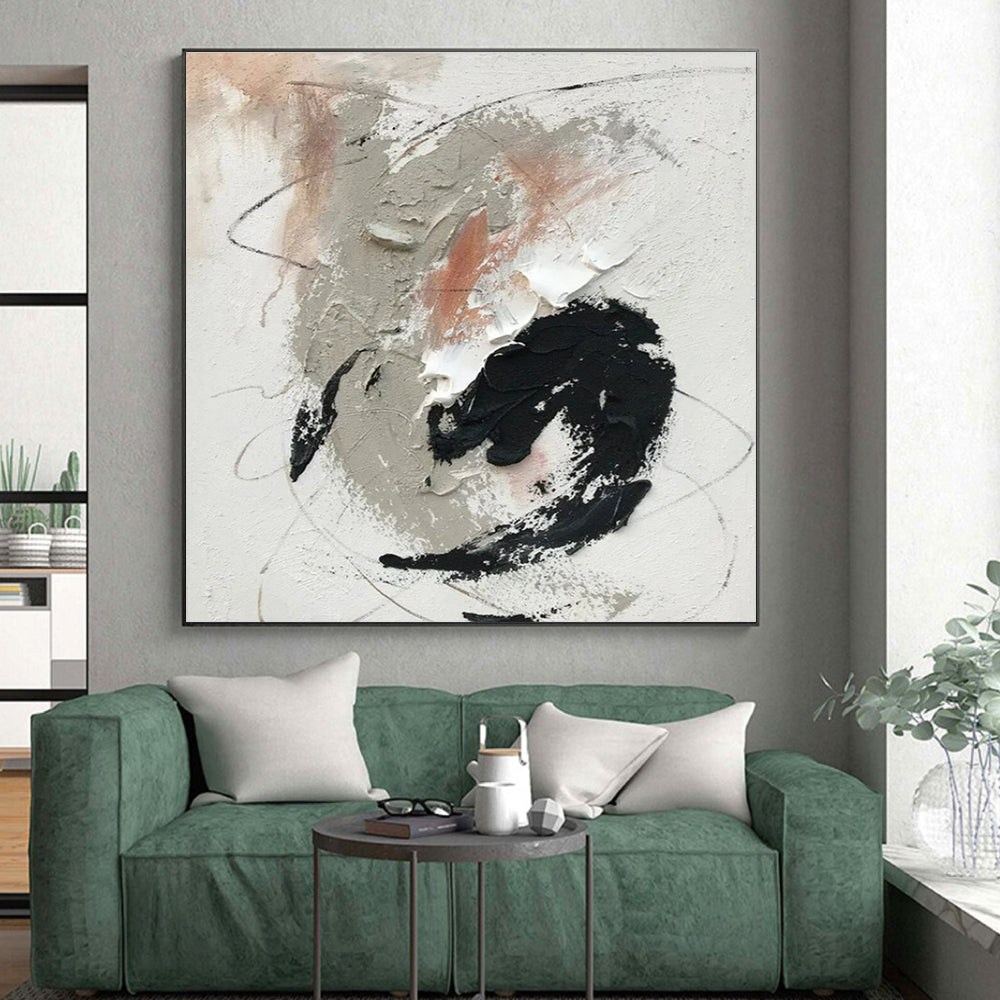 Gray, Black, White, Peach Expressive Marks “Muted Emotion” - Painting On Canvas PS0809