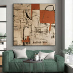“Beige - Black - Orange Abstract Geometric Web” Painting On Canvas PS0835
