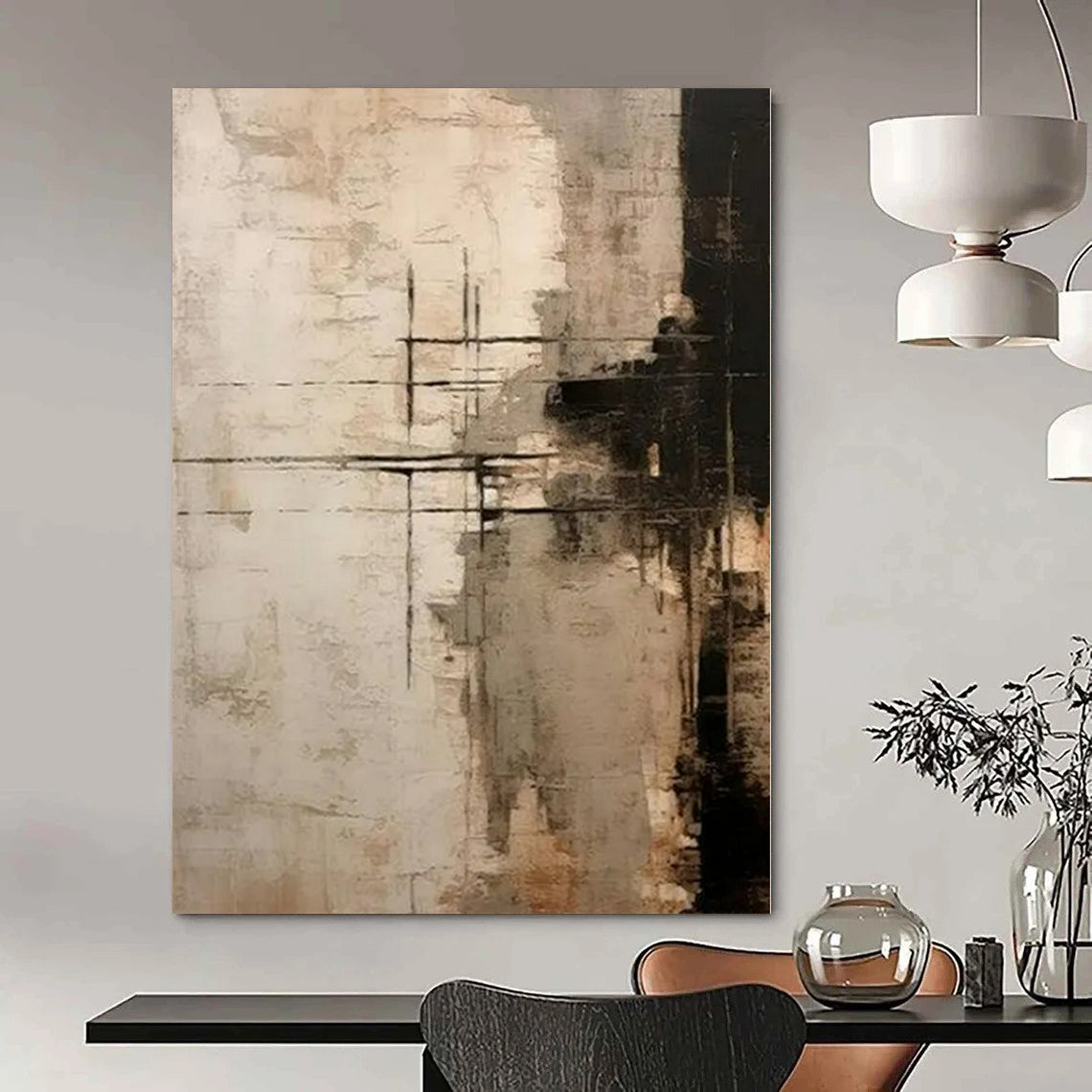 Neutral Tones Grid Abstract - Subtle Lines and Blocks Painting On Canvas PS1215