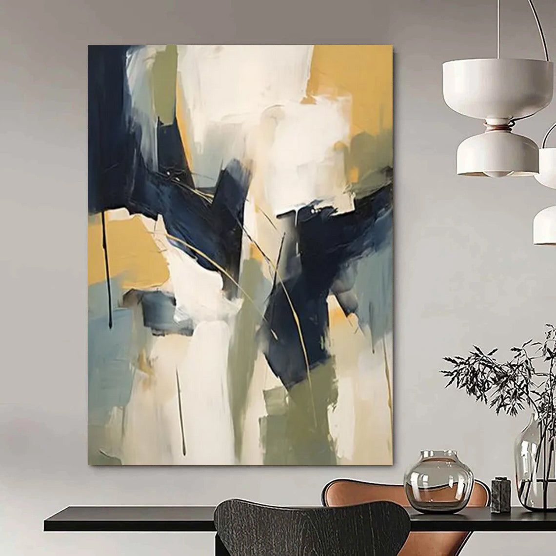 “Geometric Harmony” - Bold Shapes & Cool Hues Painting On Canvas DS123