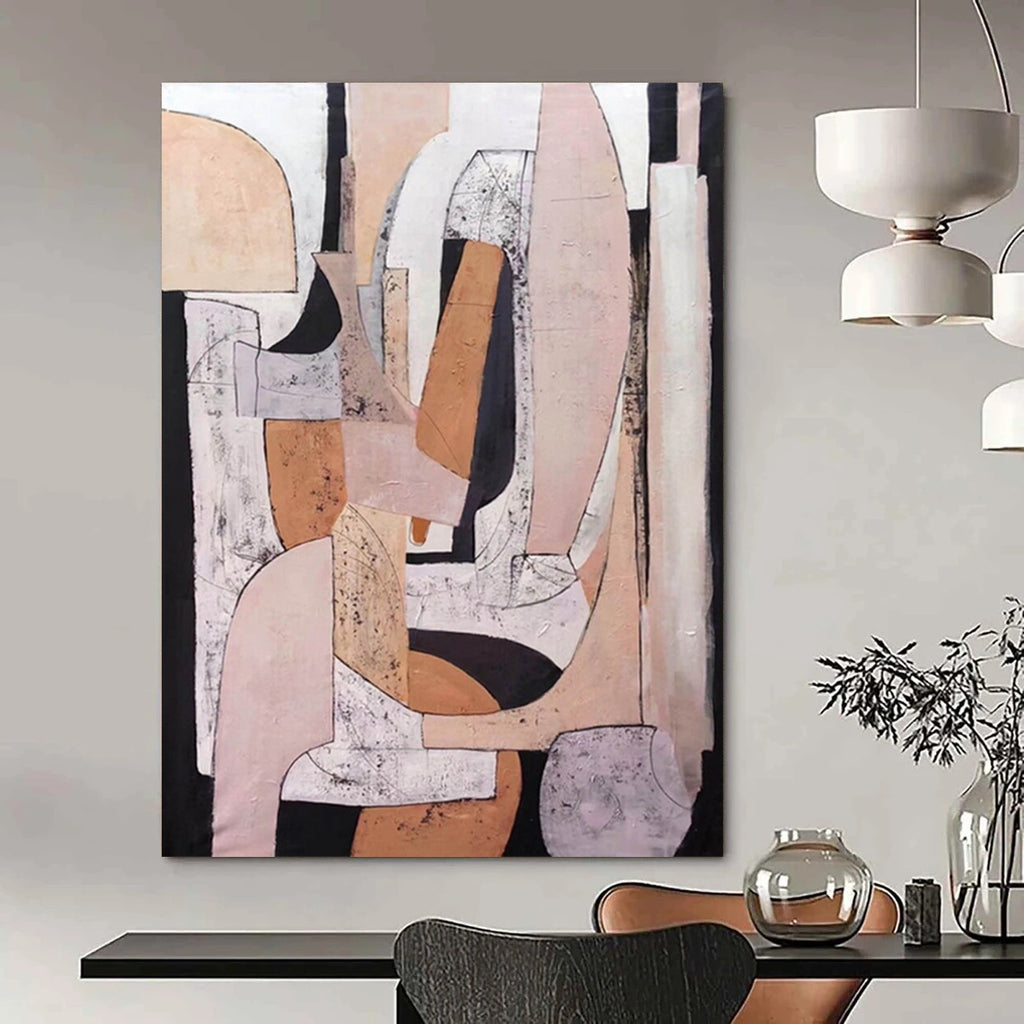 “Neutral Tones Geometric Abstract” - Earthy Shapes in a Modern Composition Painting On Canvas DS252