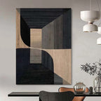 “Black - Beige Geometric Architectural” - Modern Abstract Painting On Canvas PS0151