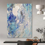 “Blue - White Textured Abstract” - Impasto Abstract Painting On Canvas PT1288