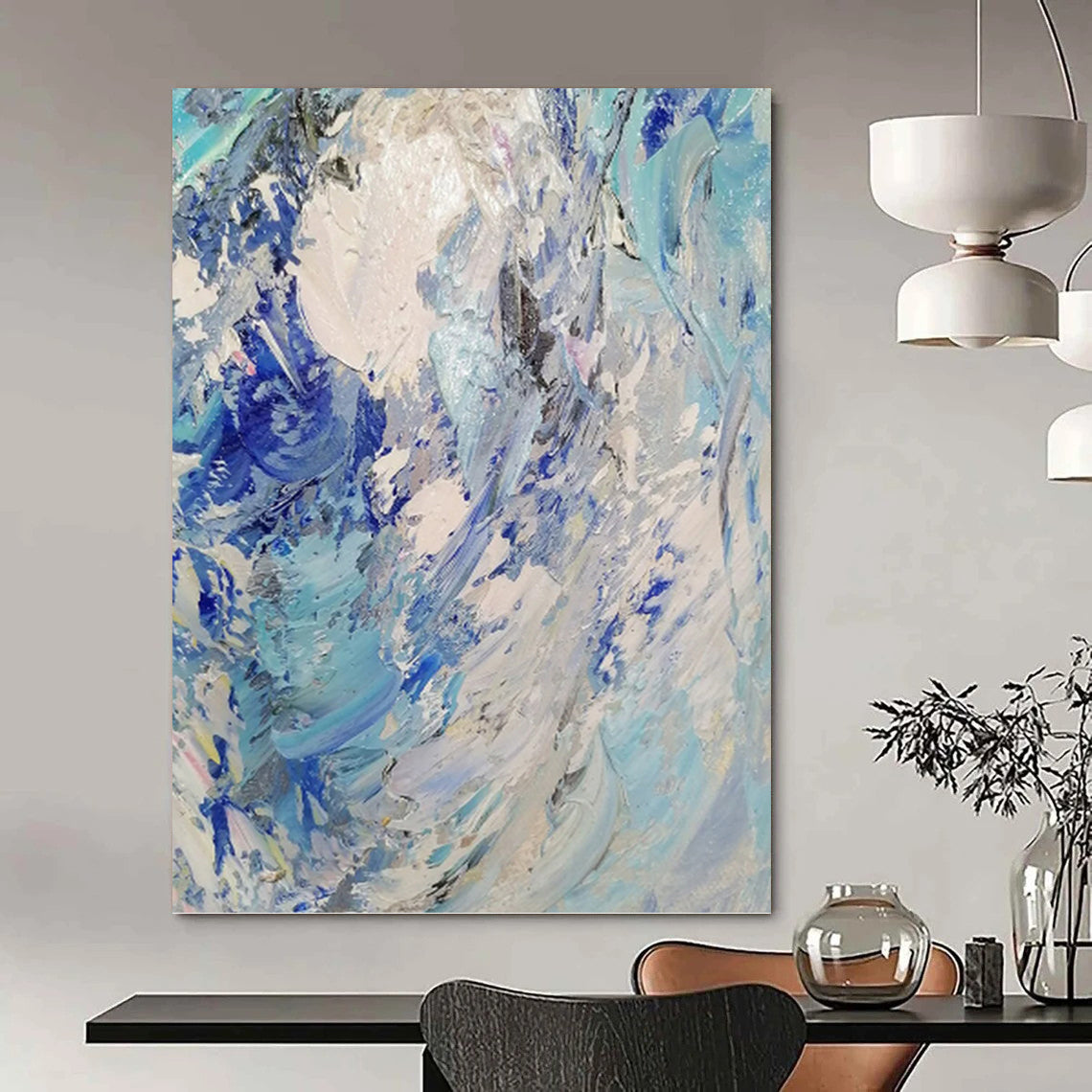 “Blue - White Textured Abstract” - Impasto Abstract Painting On Canvas PT1288