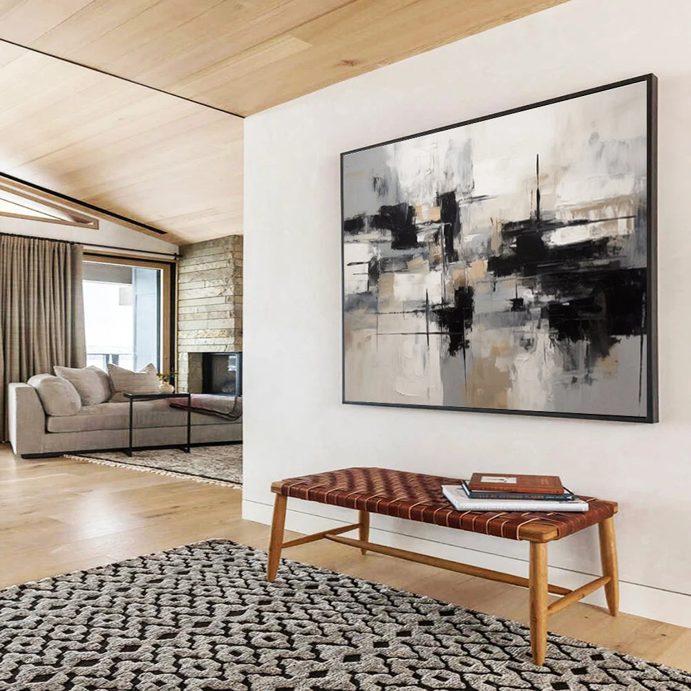 Monochrome Abstract Blocks - Modern Abstract Painting On Canvas DKS335