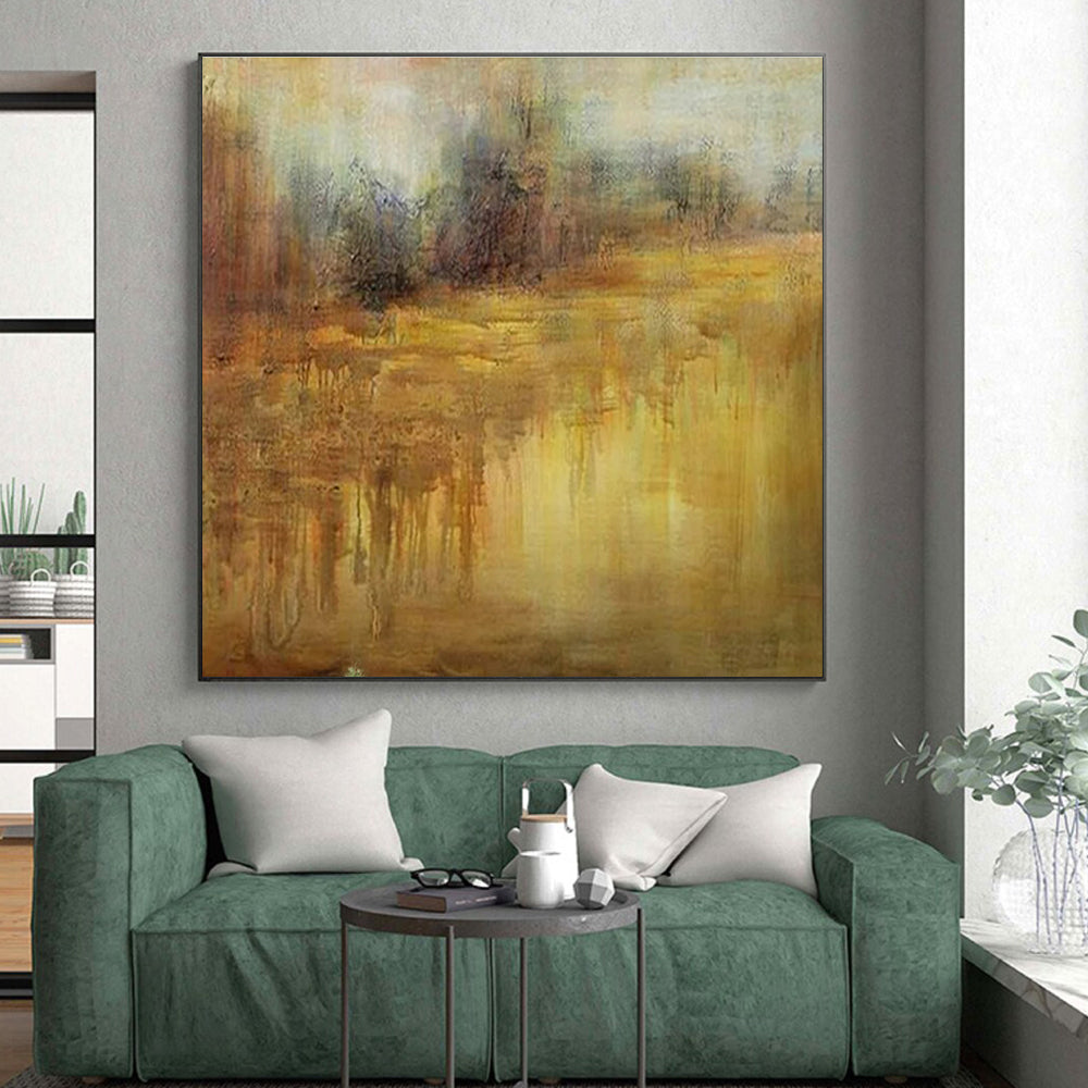 Warm Yellow - Brown Landscape, "Autumn Haze" – Abstract Landscape Painting On Canvas PS0894