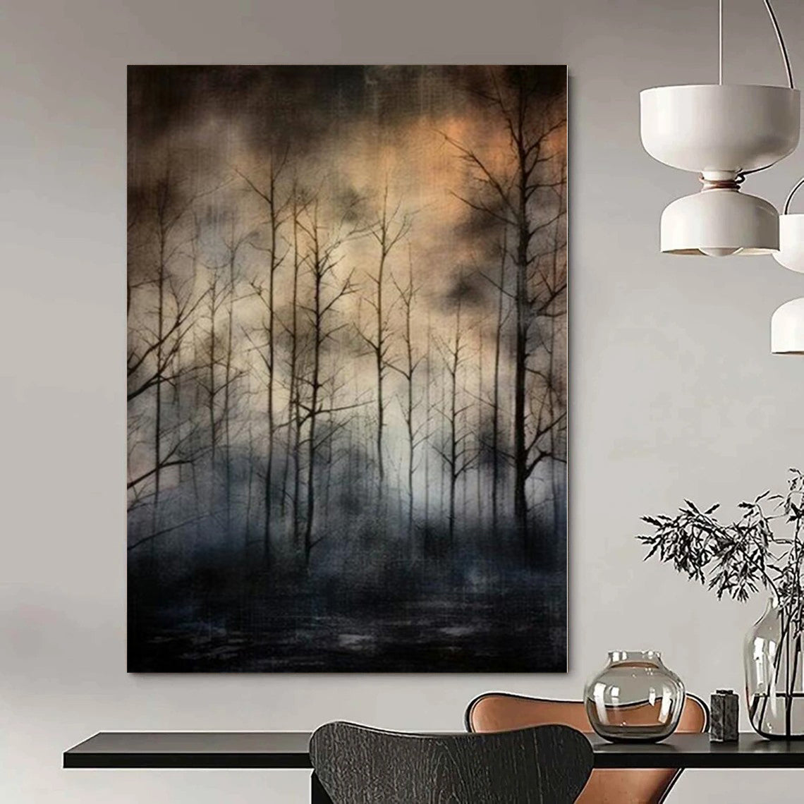 Dark Tones with Misty Forest Scene "Mystic Twilight Woods" Landscape Painting On Canvas PS1204