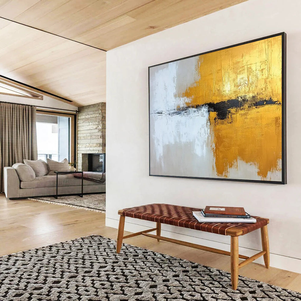 “Gold, White, Black Abstract Textures” Impasto Abstract Painting On Canvas PT1803