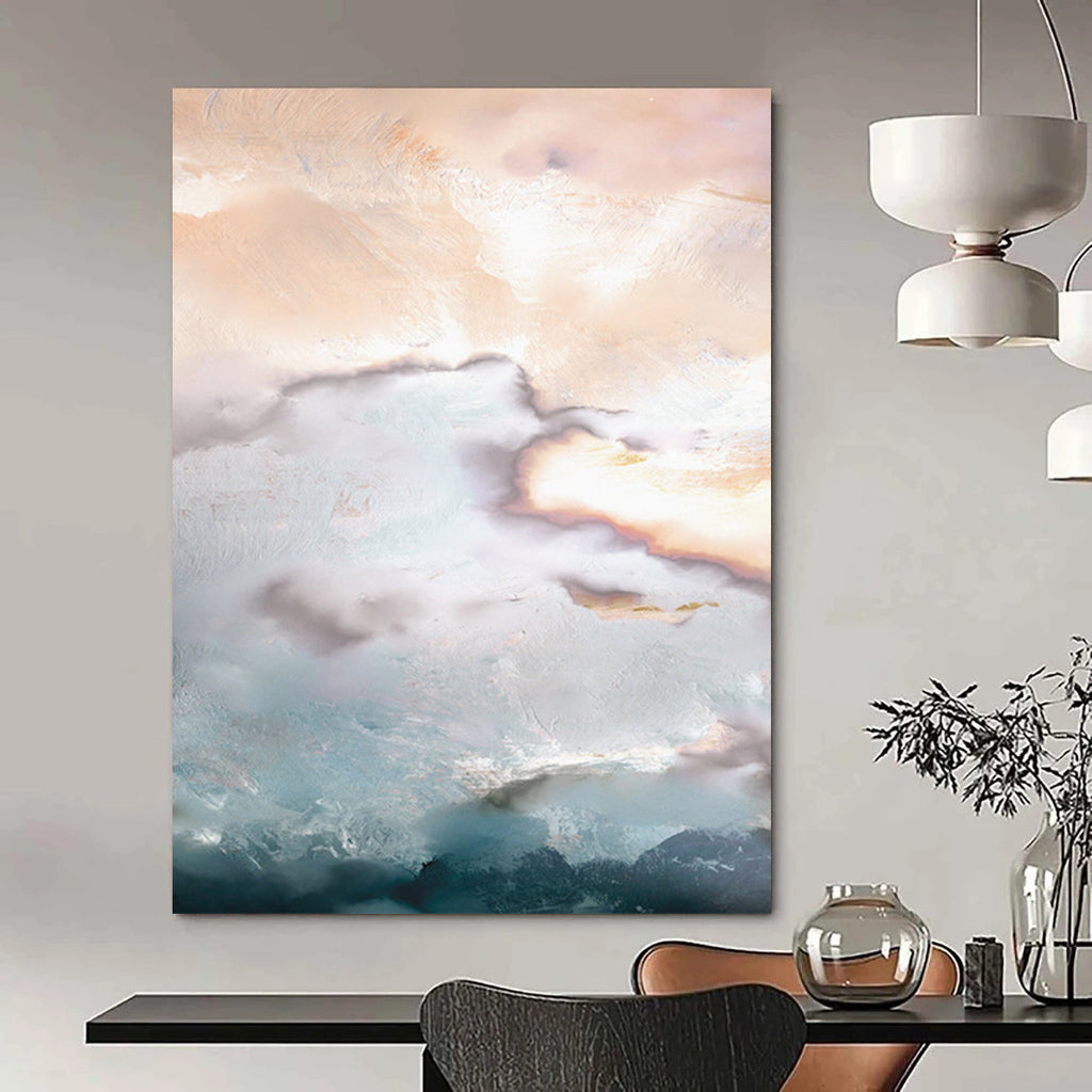 “Golden Clouds & Soft Hues” - Pastel Tones with Gold Accents Painting On Canvas DS165