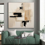 “Black - Beige Minimalist Abstraction” - Black, Beige Abstract Painting On Canvas PS0530