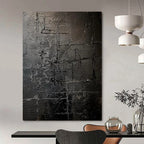 “Dark Gray Textured Grid” - Abstract Impasto Painting On Canvas PT2363