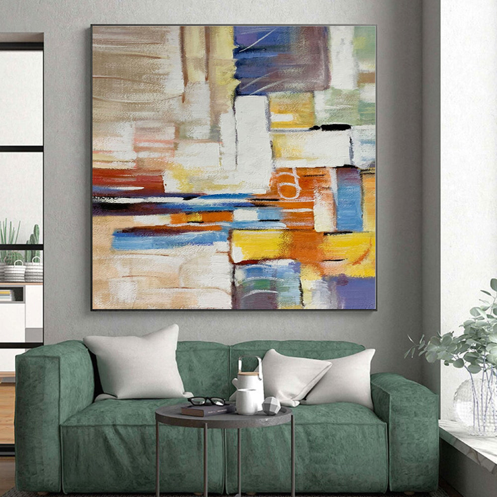 “Colorful Cubist Abstraction” - Multicolor Abstract Painting On Canvas PS0477