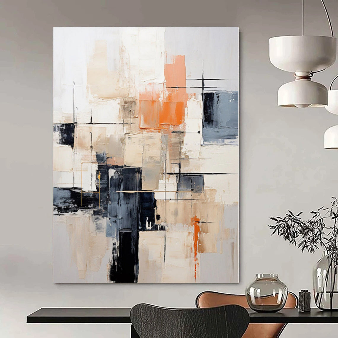 “Neutral Tones with Bold Accents” - Modern Abstract Painting On Canvas PS0175