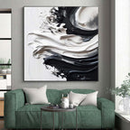 “Sleek Black - and - White Textured Abstract” - Contemporary Abstract Painting On Canvas PS0241