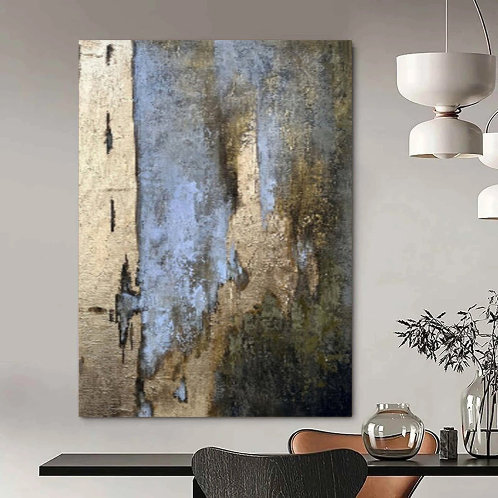 Blue, Gold, and Brown Textured, "Timeless Layers" – Textured Abstract Painting On Canvas PS1001