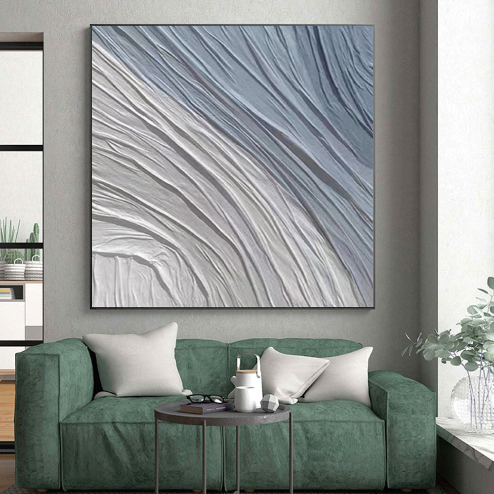 “Blue - Gray Waves” - Blue, Gray Textured Abstract Painting On Canvas PS0387