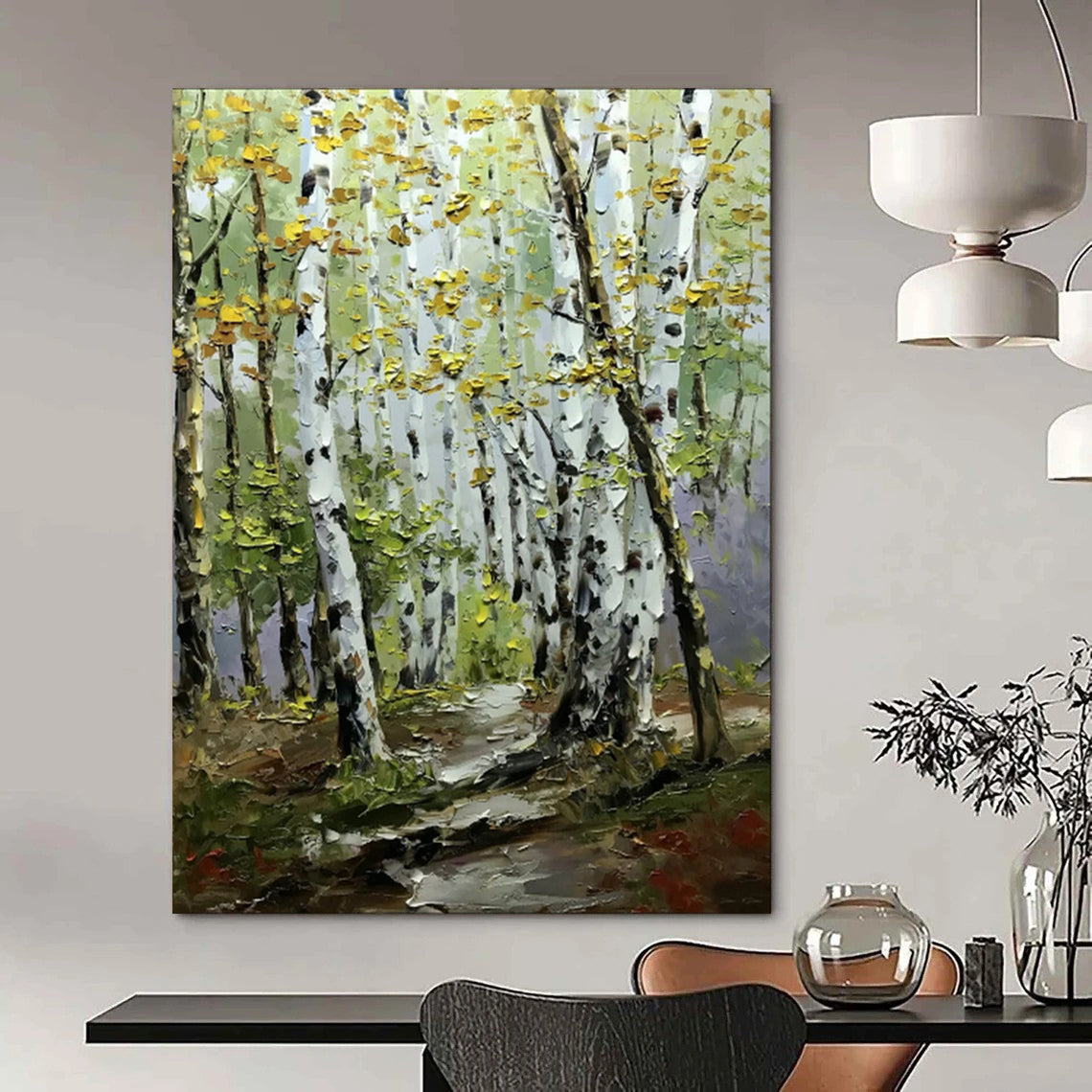 Colorful Birch Forest, Impressionistic Style, Oil Painting On Canvas PT2093