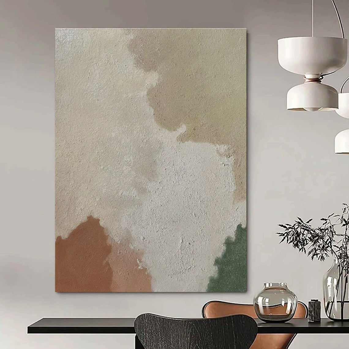 Beige, Brown, Green with Soft Shapes "Earth Tones" Abstract Painting On Canvas PS1433