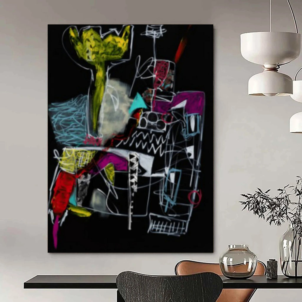 “Neon Abstract on Black” - Bold Night - Inspired Abstract Painting On Canvas DS294