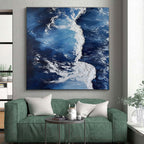 “Blue & White Ocean Currents” - Blue, White Abstract Seascape Painting On Canvas PS0669