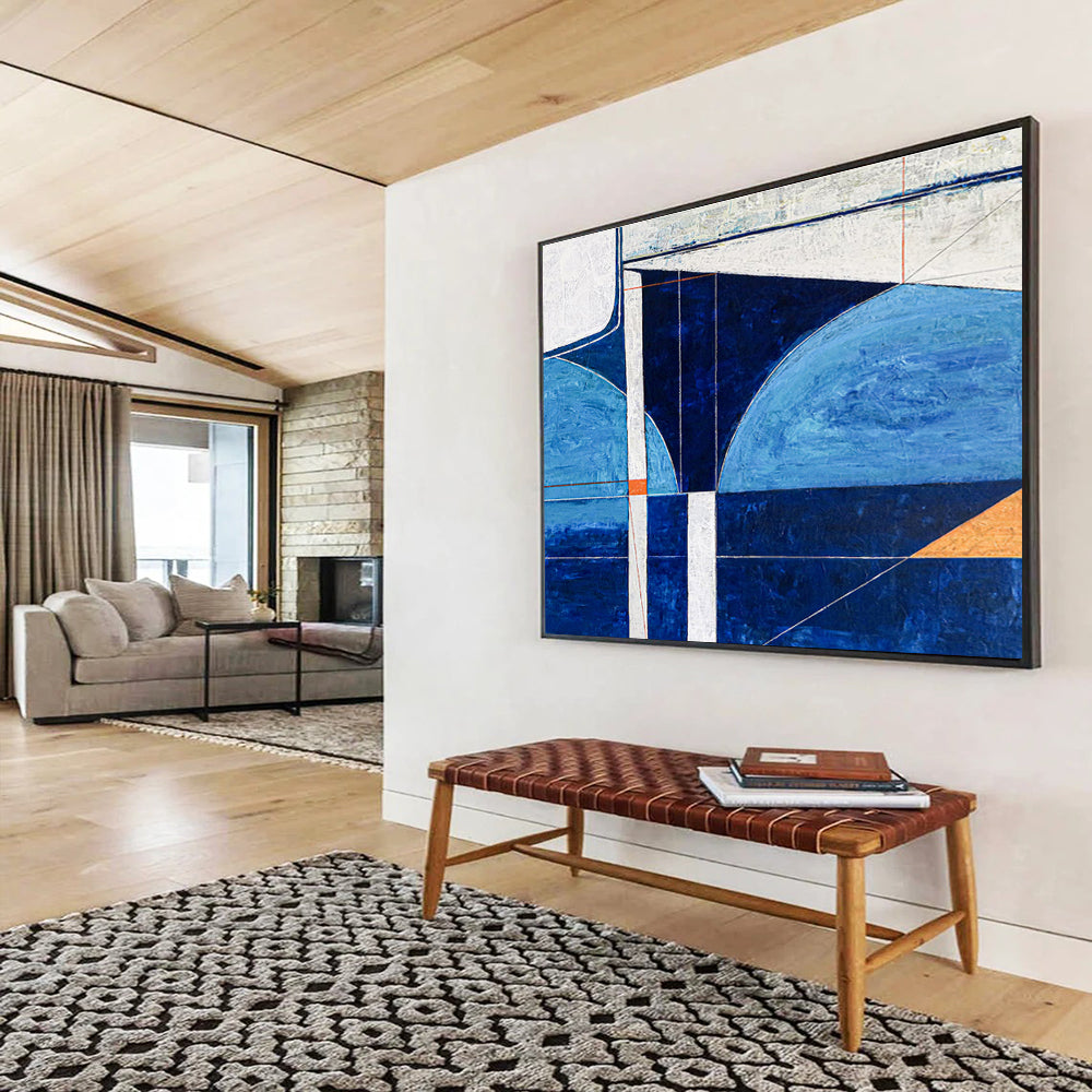 “Geometric Blue Abstract” - Abstract Painting On Canvas DKS540