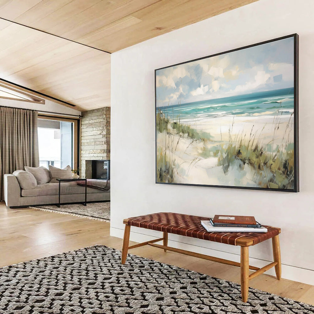 Coastal Serenity in Blue - Green Landscape Painting On Canvas DKS171