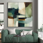 “Teal & Gold Abstract Geometry” - Teal, Gold, Green, White Abstract Geometric Painting On Canvas PS0757