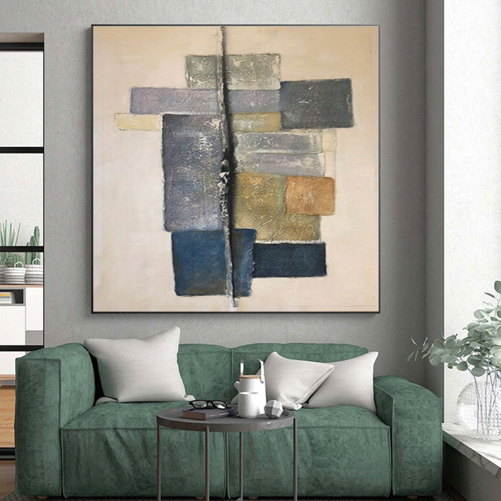 “Neutral Geometric Abstract” - Neutral Tones Abstract Geometric Painting On Canvas PS0728