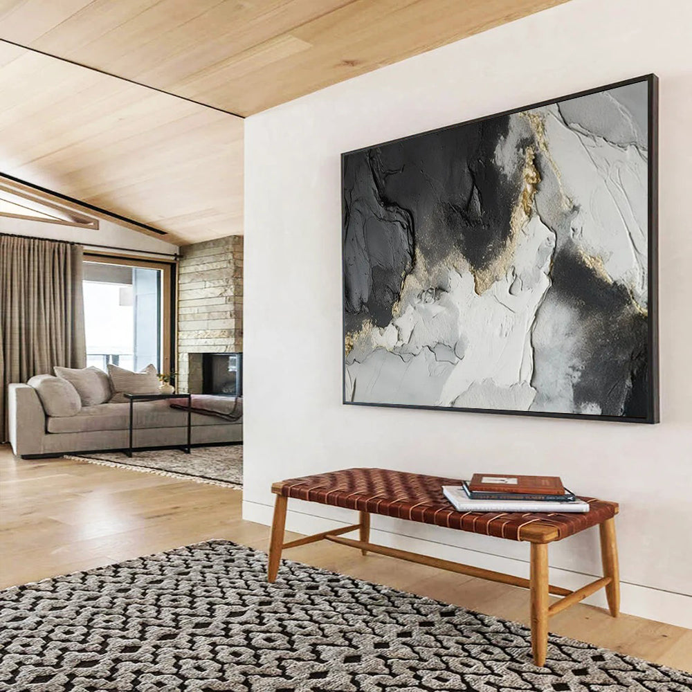 “Black - Gray - Gold Textured Abstract” - Luxe Abstract Painting On Canvas PT1580