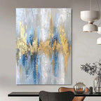 Gray, Blue, Gold, and White Textured, "Opulent Echo" – Textured Abstract Painting On Canvas PS1011