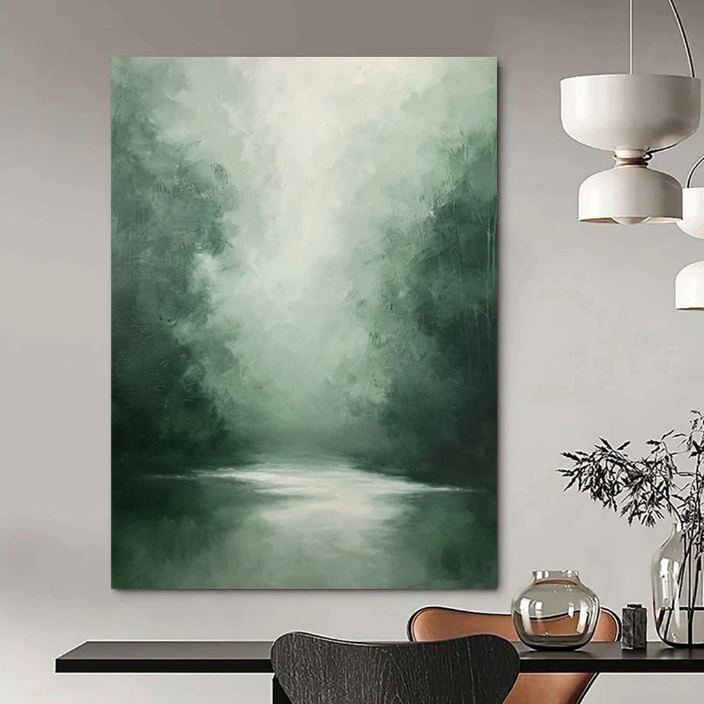 “Misty Green Forest River” - Impressionistic Landscape Painting On Canvas DS024