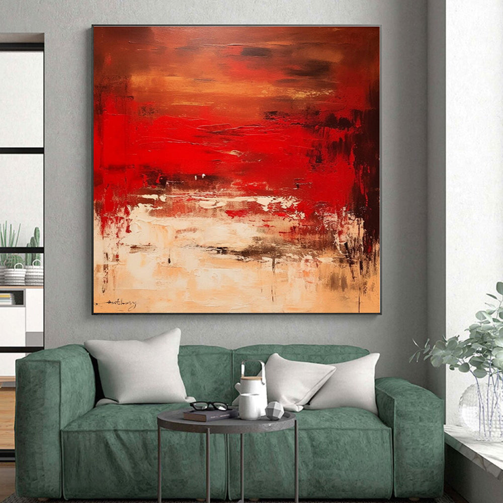 “Red - Brown Abstract Landscape” - Red, Brown Abstract Painting On Canvas PS0482