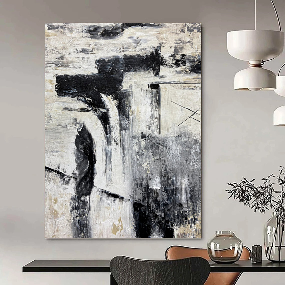 “Monochrome Abstract Layers” - Abstract, Layered - Styled Painting On Canvas PT1680