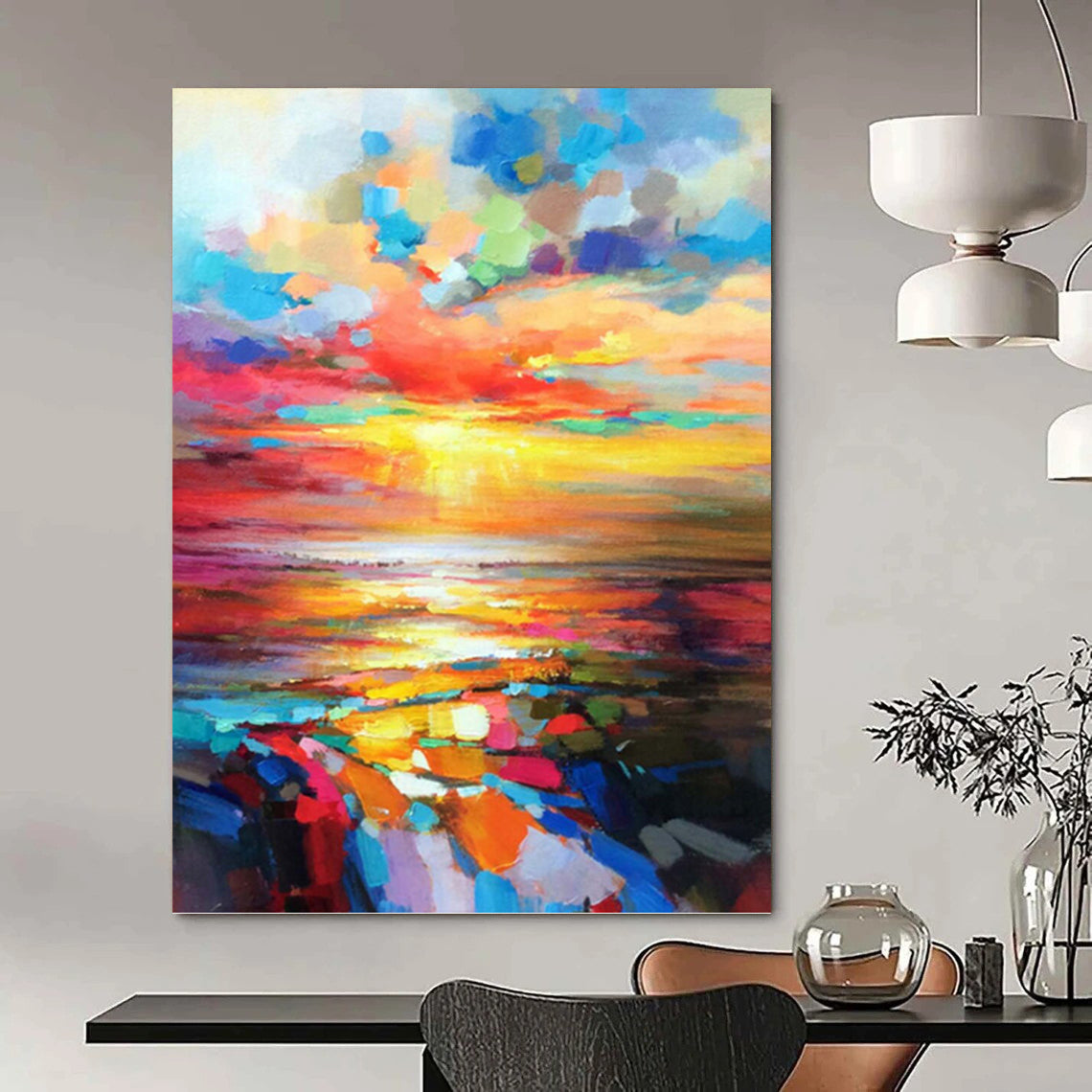 “Colorful Sunset Seascape” - Impressionistic Sunset Over Sea Painting On Canvas PT1064