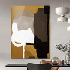 “Neutral Tones Geometric Abstract” - Gold, Gray & Black Shapes Painting On Canvas DS236