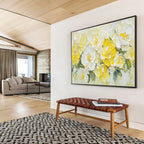 “Sunny Yellow & White Blooms” - Bright Floral, Impasto Flower Bouquet Painting On Canvas DKS696