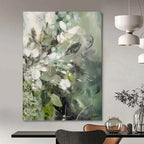 “Green - White Floral Blend” - Soft Floral Abstract Painting On Canvas PT1086