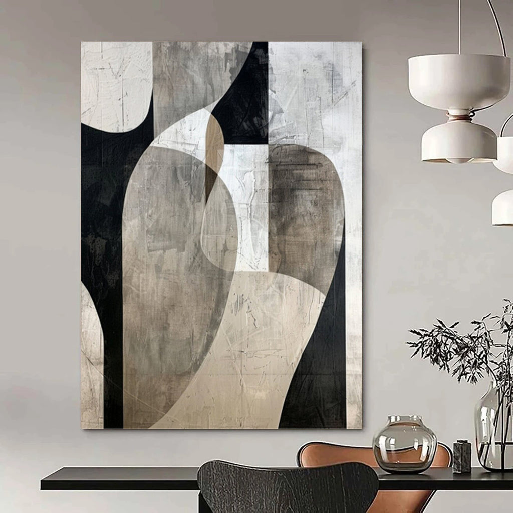 “Monochrome Geometric Abstract” - Minimalist Abstract Painting On Canvas PT1312