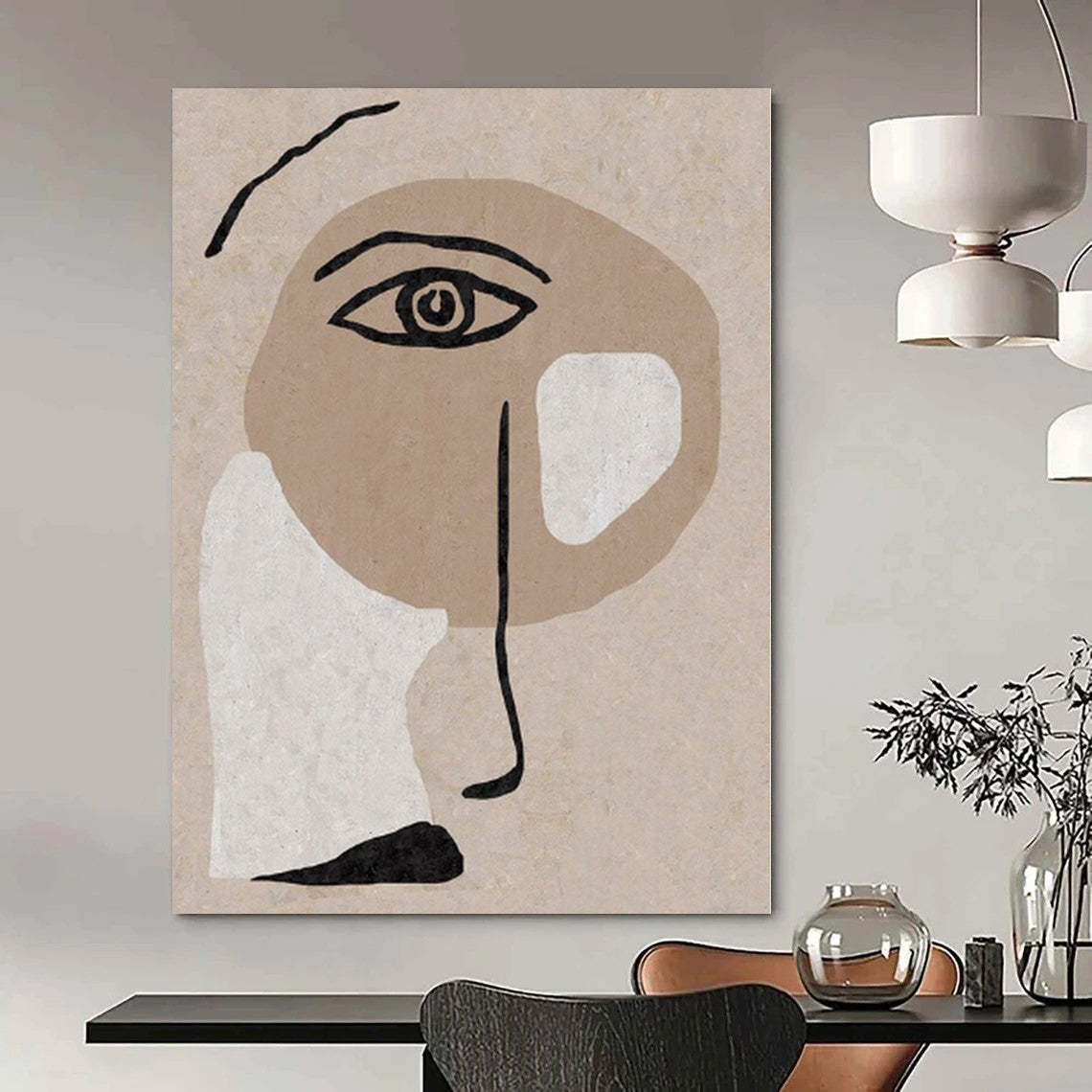 Beige, Brown, White and Black with Abstract Facial Features "Subtle Visage" Abstract Painting On Canvas PS1144
