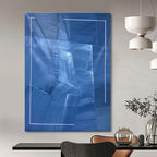 Blue with Layered Textures and White Frame "Blue Layers" Abstract Painting On Canvas PS1322
