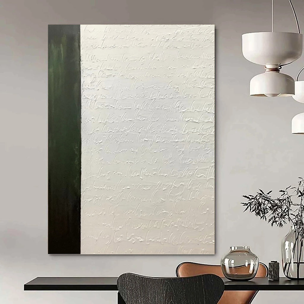 “Green - White Textured Script” - Textured Abstract Painting On Canvas PT1181
