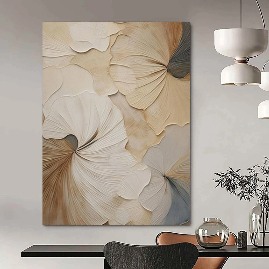 “Beige - Gray Floral Relief” - 3D - Inspired Floral Painting On Canvas PT1383