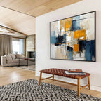 “Geometric Yellows and Blues” Abstract Painting On Canvas DKS183